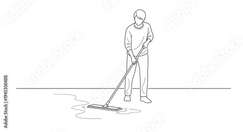 Vector illustration of a man mopping the floor isolated on White Background