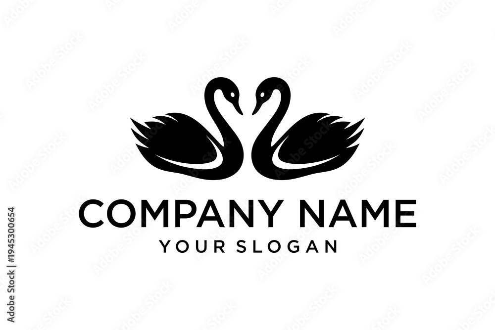 Fototapeta premium Minimalist Two Swans Heart Logo Design Template