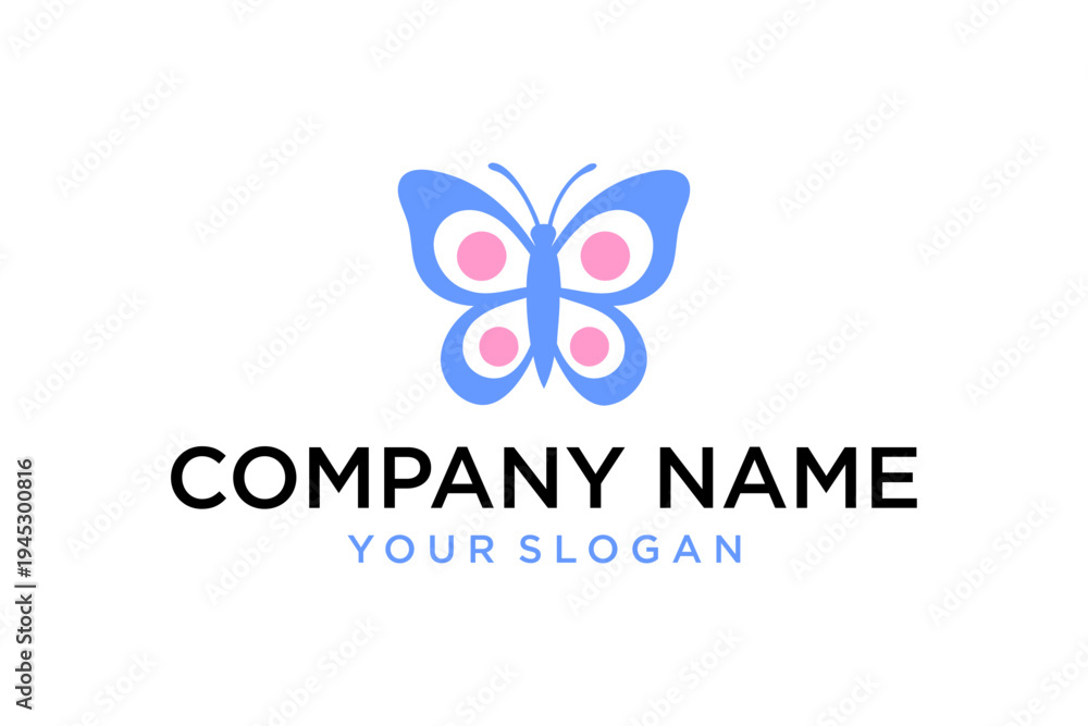 Fototapeta premium Blue and Pink Butterfly Logo Design Template
