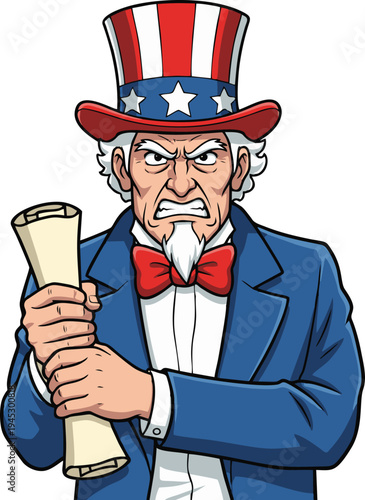Uncle Sam Forcefully Holding Document Symbolizing American Patriotism and National Determination
