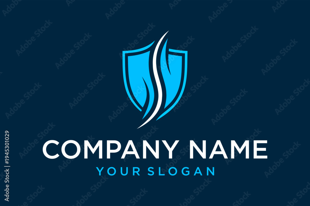 Fototapeta premium Modern Blue Shield Logo with Stylized S Initial and Wave Design