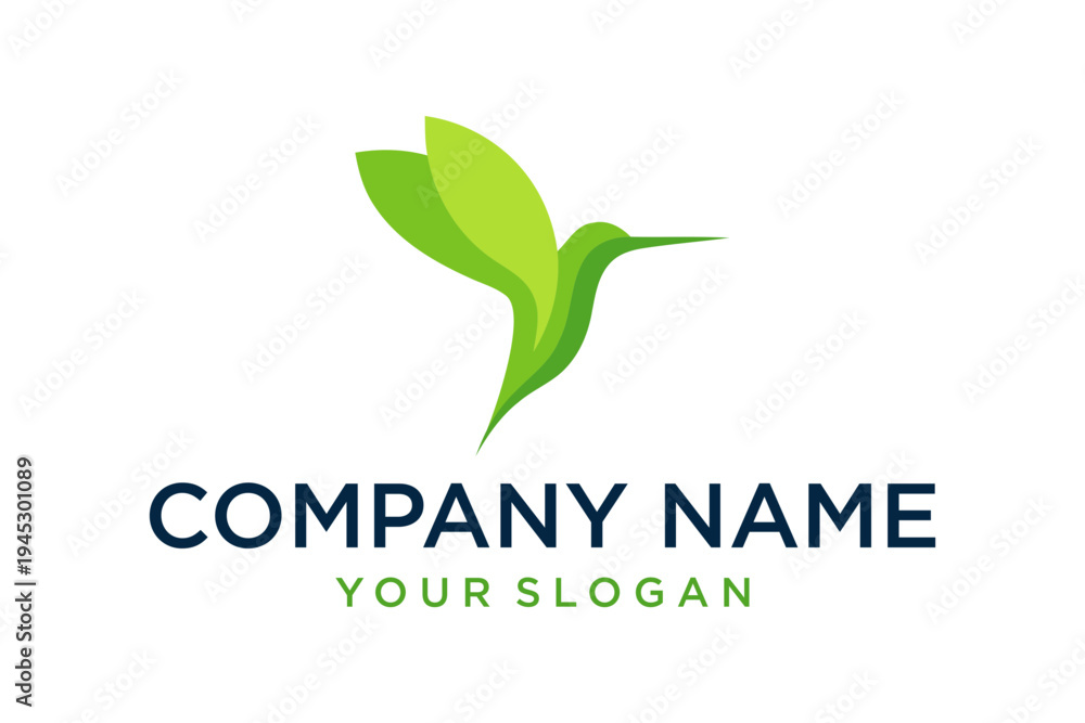 Fototapeta premium Abstract Green Hummingbird Logo Design with Leaf Elements