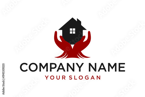 Real Estate Logo Icon with Hands Holding a House