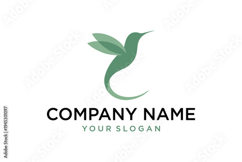 Minimalist Green Hummingbird Logo Template