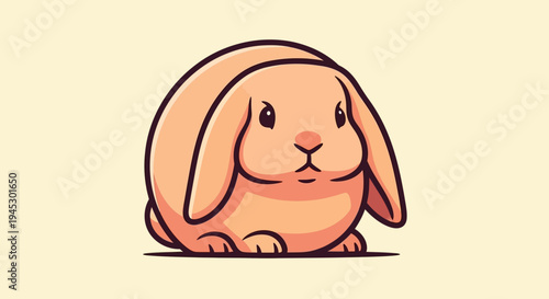 A cute cartoon rabbit sits calmly in a neutral environment viewed from the side.