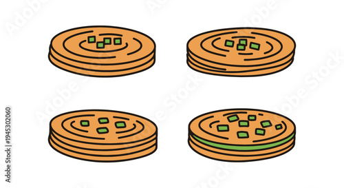 Scallion Pancake Line art soft vibrant abstract tone illustration