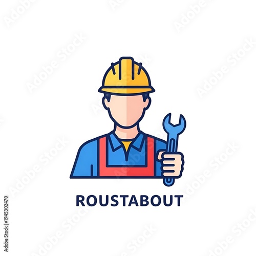 Roustabout Icon Representing an Oil Field Manual Laborer Wearing a Yellow Hard Hat and Holding a Wrench in a Simple Flat Vector Style Isolated on a Clean White Background