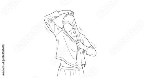 Vector illustration of woman putting on jacket isolated on White Background