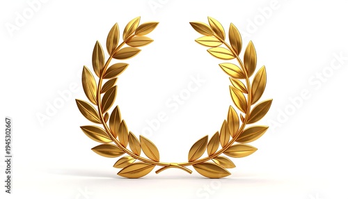 A 3D render of a golden laurel wreath, symbolizing victory and achievement, against a pristine white background