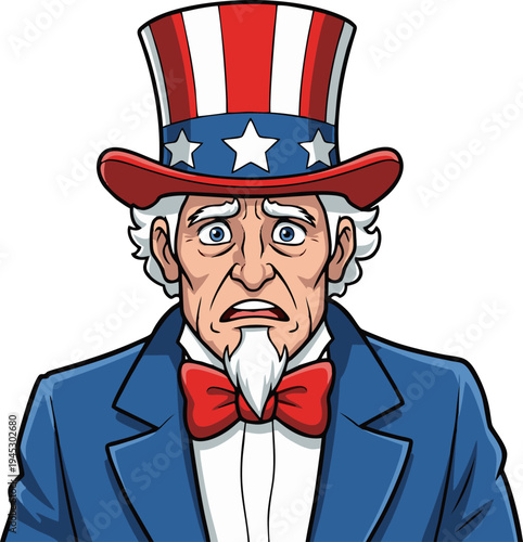 Uncle Sam Looking Worried Representing National Concerns and Uncertainty for the Country