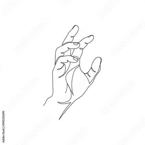 A minimalist line art illustration of a hand with fingers pinched together in a precise gesture