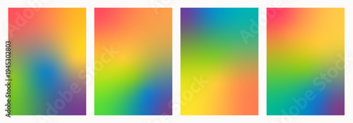 Set of bright colorful rainbow gradient backgrounds. Vibrant abstract mesh blends in pride flag colors. Trendy modern wallpapers and minimalist poster templates for web, social media, print. Vector.
