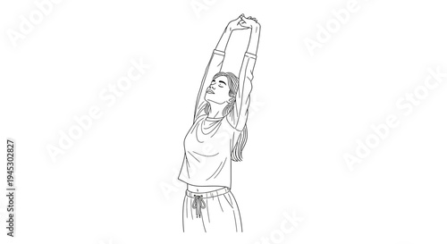 Vector illustration of a woman stretching arms up isolated on White Background