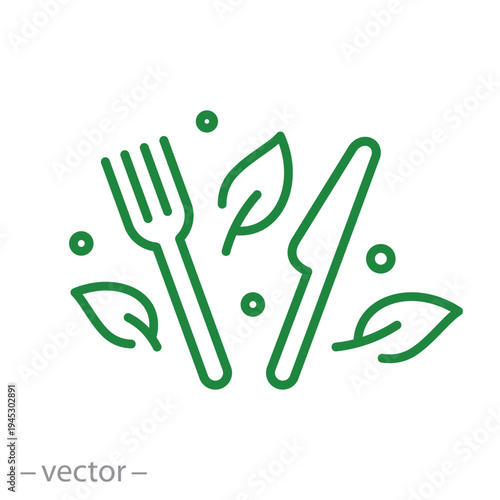 healthy food of fork and leaf, outline elements logo design