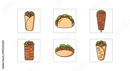 Shawarma Line art vector set simple artistic abstract color illustration