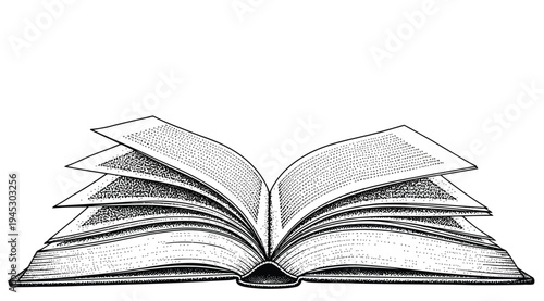 An open book with pages turning up isolated on white background
