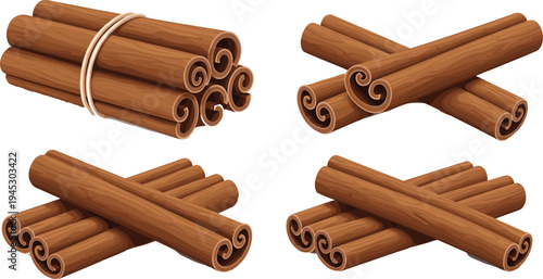 Cinnamon sticks bundle vector illustration aromatic spice ingredient for cooking baking herbal seasoning natural organic cinnamon spice collection