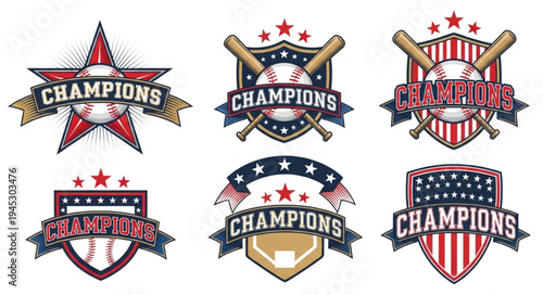 Baseball Champions Emblem Set.