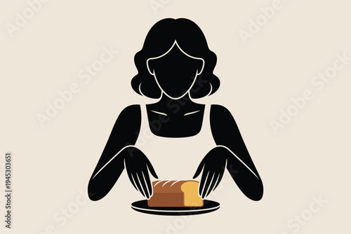 Woman with Bread Silhouette, nourishment concept