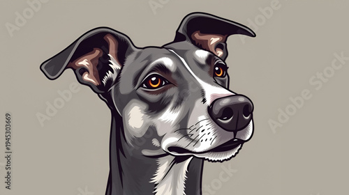 Detailed Vector Illustration of a Whippet Dog Head - Realistic and Expressive Pet Portrait Art