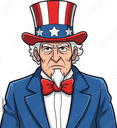 Classic Uncle Sam Cartoon Illustration in Patriotic Attire for Us Holidays and Political Concepts