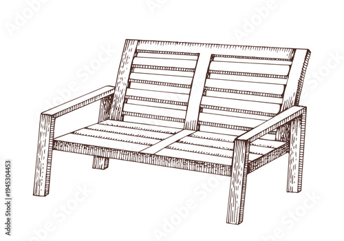 Wooden bench hand drawn vector