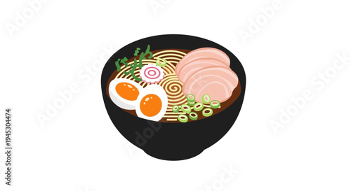Delicious asian ramen bowl illustration with noodles eggs and meat