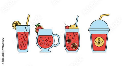 Smoothie Glass Line art vector bold abstract gradient color illustration