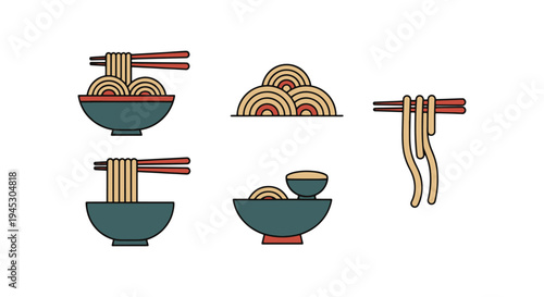 Soba Noodles Line art vector abstract color harmony illustration