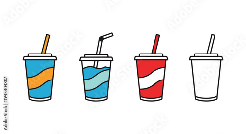 Soda Cup Line art vector set abstract color harmony illustration