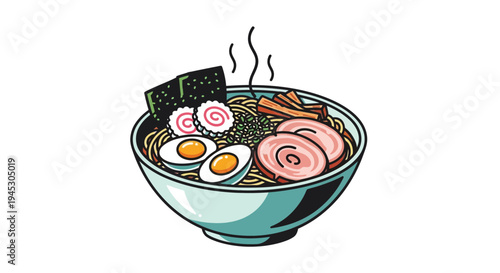 Delicious japanese ramen bowl illustration on white background