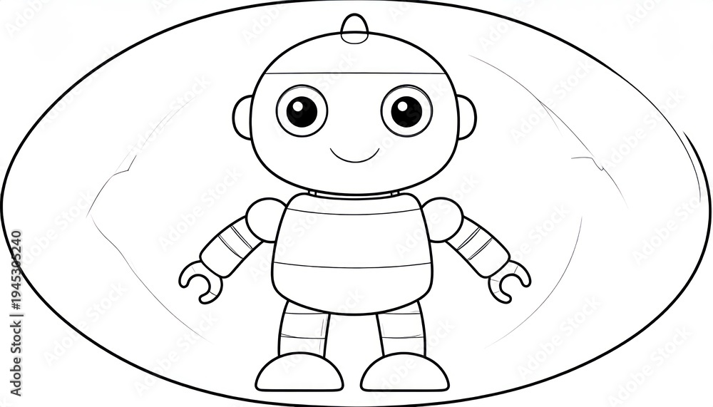 Fototapeta premium Black and White Robot Illustration with Smiling Face.