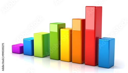 Free Download A 3D rendered bar chart with rainbow-colored bars of varying heights on a white background, demonstrating growth - GFXLoad