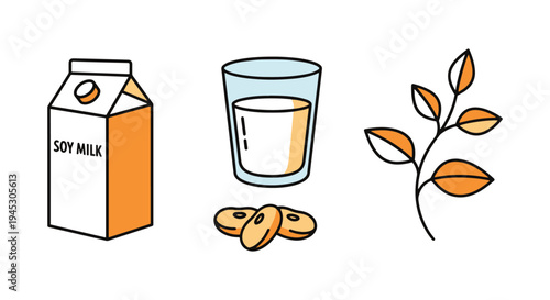 Soy Milk Line art vector set soft abstract modern illustration