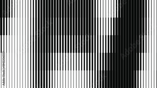 Geometric Halftone Lines Background with Vertical Stripe Pattern. Smooth Gradient Effect from Dense to Sparse Parallel Lines. Black and White Vector Texture.