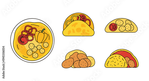 Spanish Omelette Line art soft vibrant abstract tone illustration