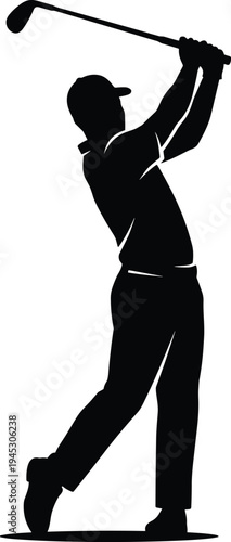 Golfer swing silhouette vector illustration, golf player hitting ball with club sports action isolated on white background athletic concept