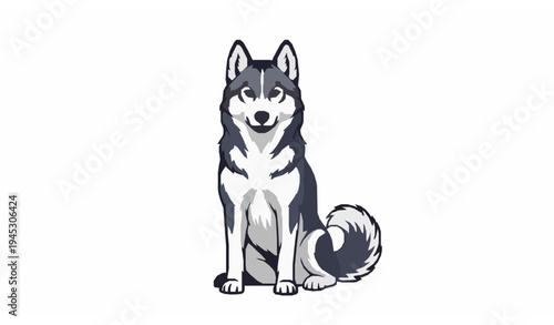 Siberian Husky Dog Sitting Cute Pet Character Flat Vector Illustration