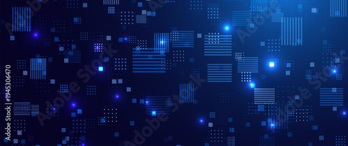 Abstract Digital Technology Futuristic Background. Square Pixels Halftone Pattern Tech Mosaic. Technology or Science Research Presentation Backdrop. Vector Illustration.