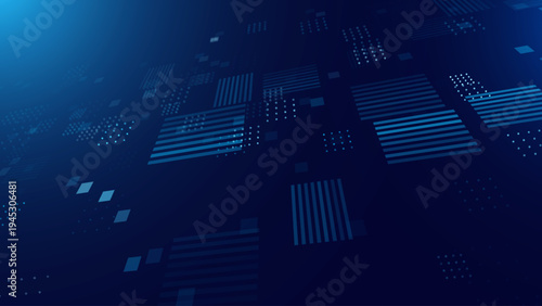 Abstract Digital Technology Futuristic Background. Square Pixels Halftone Pattern Tech Mosaic. Technology or Science Research Presentation Backdrop. Vector Illustration.