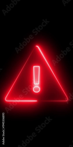 glowing light neon blue color warning attention icon animation danger risk alert road warning sign stop error signal emergency issue sign symbol ,Neon warning icon animation.
