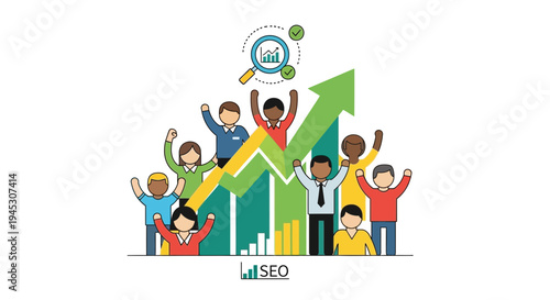 Diverse group celebrating business growth and success concept illustration