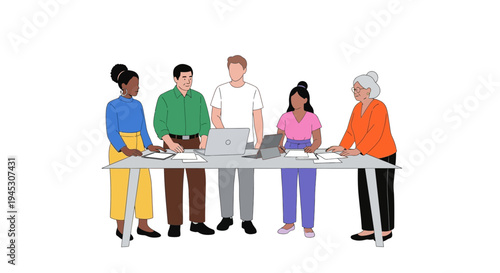 Diverse group of people collaborating at a table vector illustration