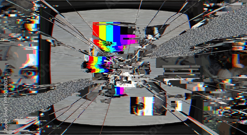 Abstract digital glitch art with vibrant color bars, symbolizing data corruption and technological disruption