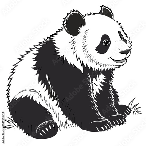 Charming Sitting Panda with a Gentle Smile.

