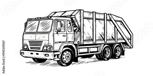 Garbage Truck Vector Illustration - Heavy Duty Sanitation and Waste Management Vehicle