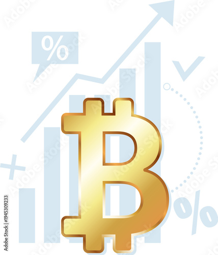 Golden Bitcoin symbol against the backdrop of a market growth chart