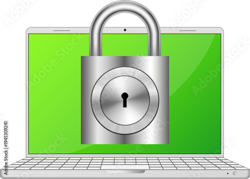 Laptop and closed lock on the screen, secure laptop data security