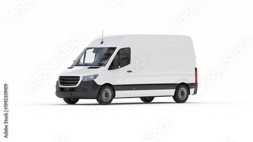 Three Quarter Front Perspective of Professional White Commercial Van