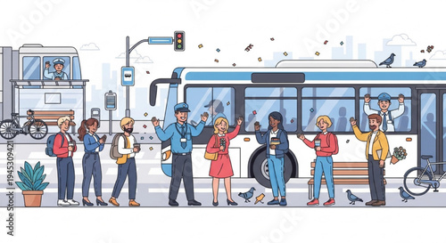 Transit Drivers Appreciation Community Passengers City Public Transport Vector Illustration